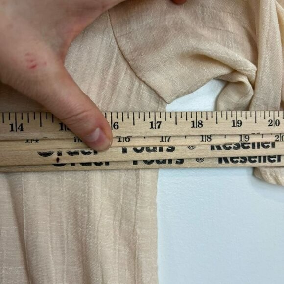 Guess Women's Small Beige Tunic Peasant Midi Dress Flutter Sleeves Cold Shoulder - Picture 11 of 12